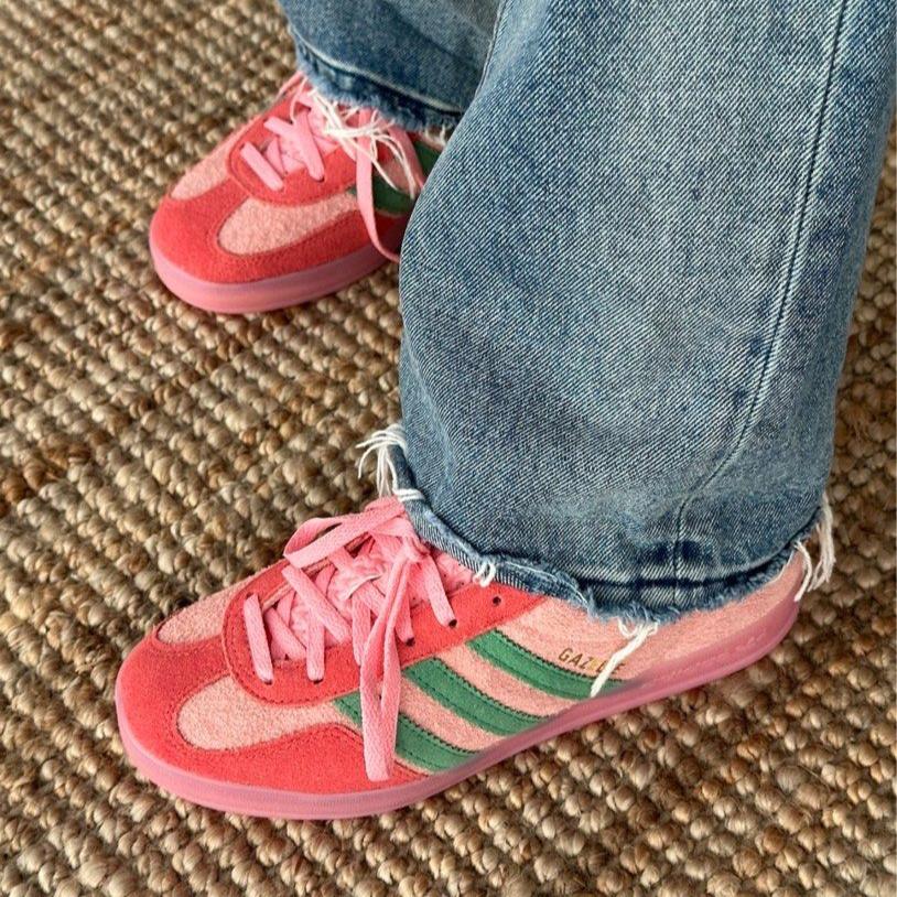 Adidas Gazelle Indoor Semi Pink Spark Preloved Scarlet on feet