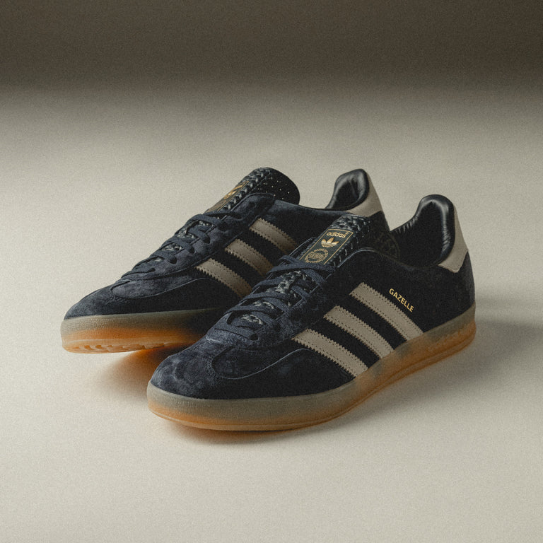 Adidas Gazelle Indoor Legend Ink Wonder Beige on feet