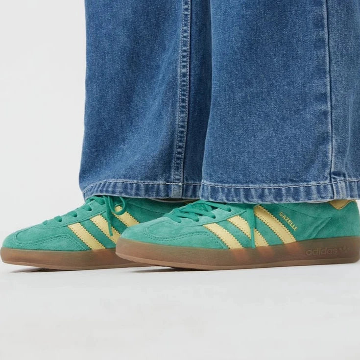 Adidas Gazelle Indoor Semi Court Green on feet