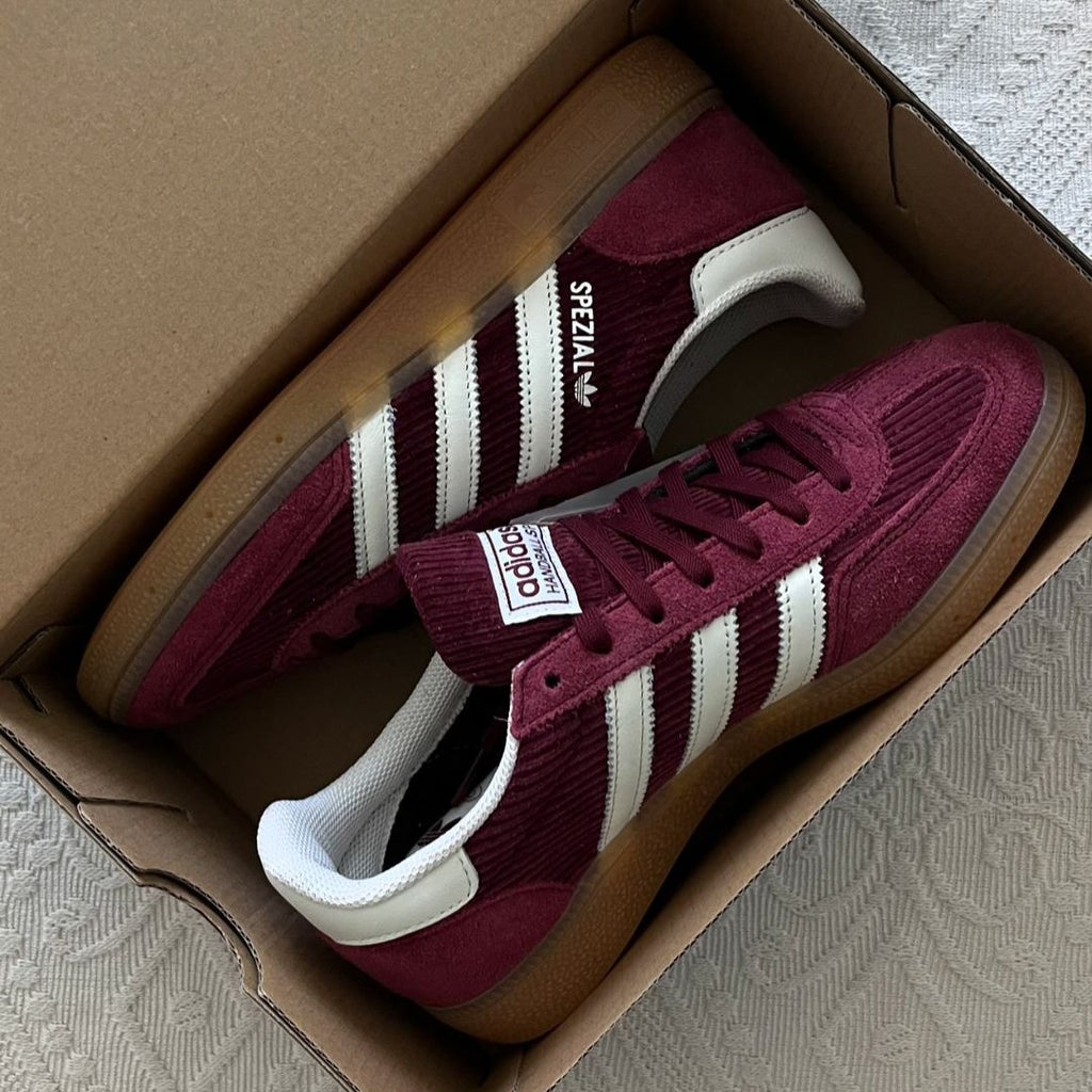 Adidas Handball Spezial Corduroy Shadow Red on feet