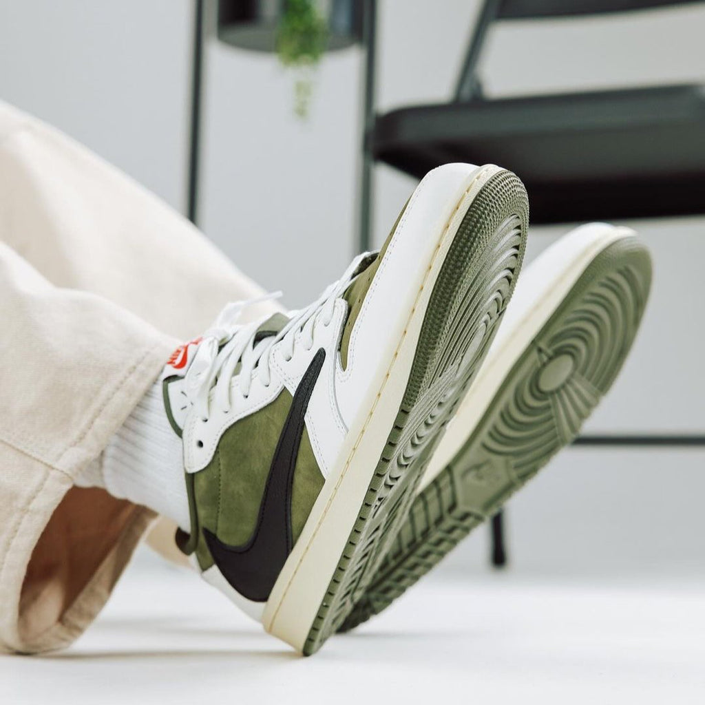 Air Jordan 1 Retro Low OG SP Travis Scott Medium Olive on feet