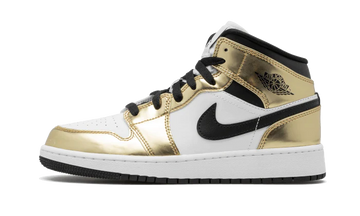 Air Jordan 1 Mid Metallic Gold Black White lateral image