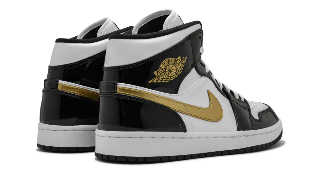 Air Jordan 1 Mid Patent Black White Gold back image