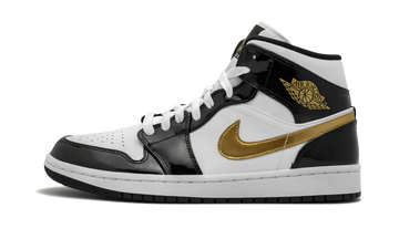 Air Jordan 1 Mid Patent Black White Gold lateral image