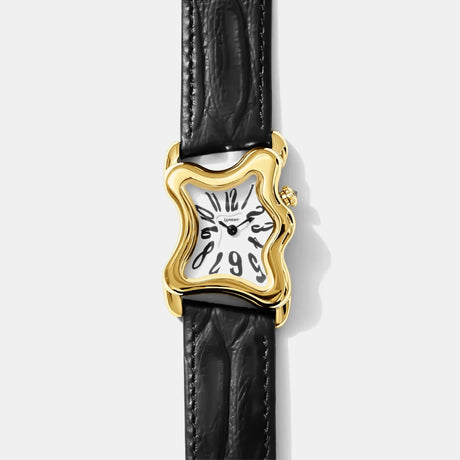LAPHONT Ooblong Gold Black Strap relógio dourado
