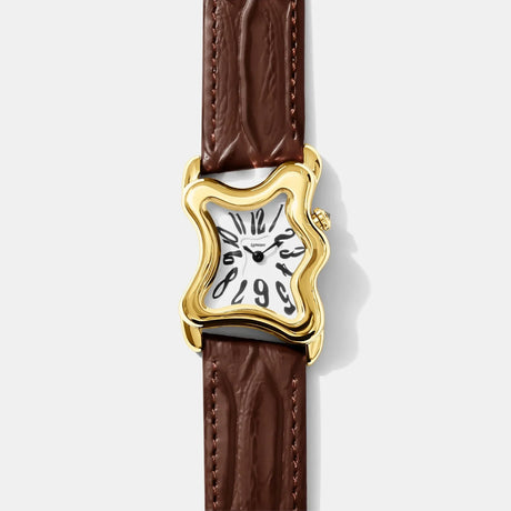 LAPHONT Ooblong Gold Brown Strap relógio dourado