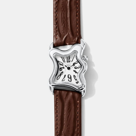 LAPHONT Ooblong Silver Brown Strap relógio prateado