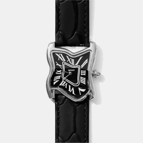 LAPHONT Square Melting Watch Large Silver Black Strap Black Dial
