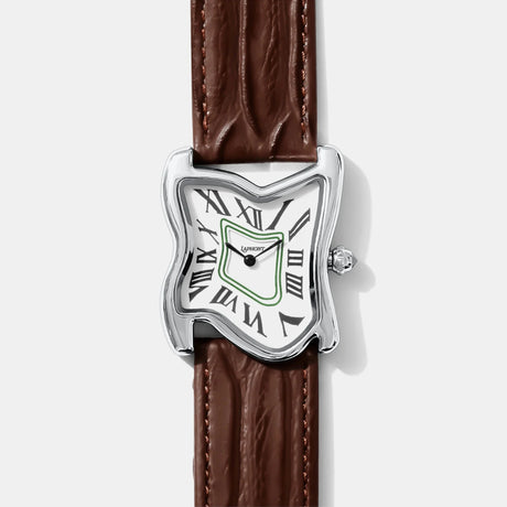 LAPHONT Square Melting Watch Large Silver Brown Strap