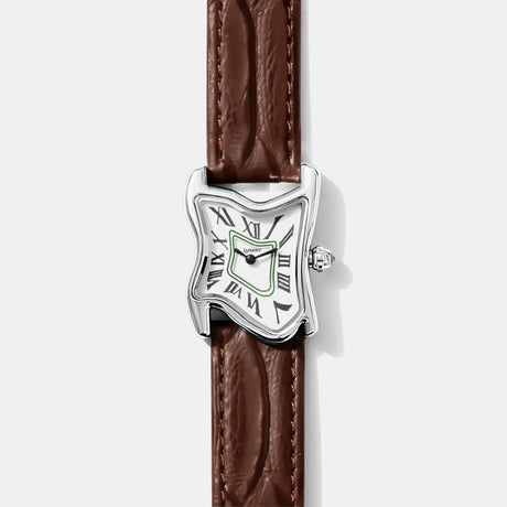 LAPHONT Square Melting Watch Small Silver com bracelete castanho
