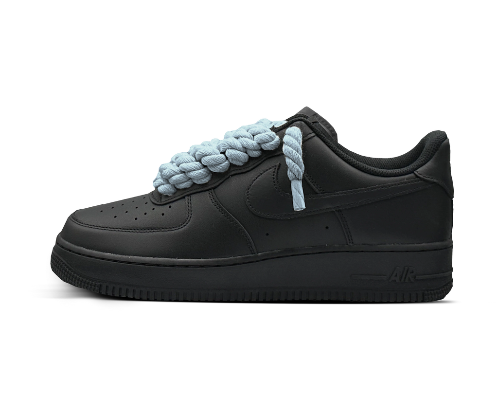 Nike Air Force 1 Black Rope Laces 'Baby Blue' - lateral