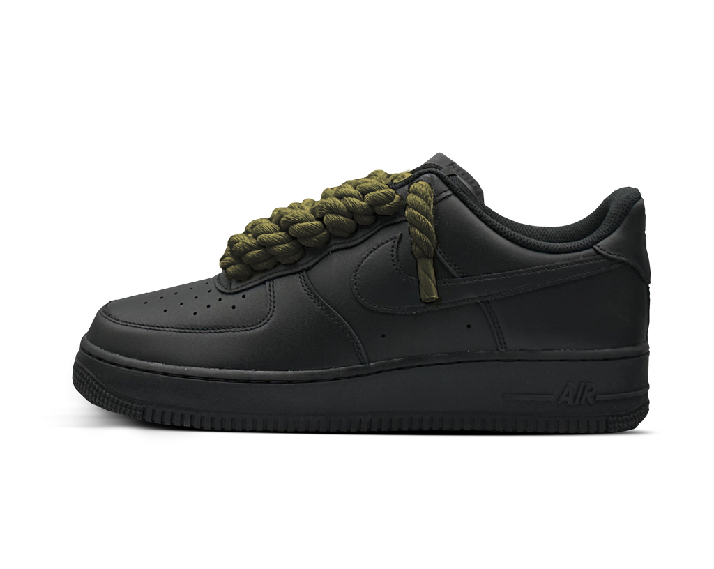 Nike Air Force 1 Black Rope Laces 'Olive' - lateral