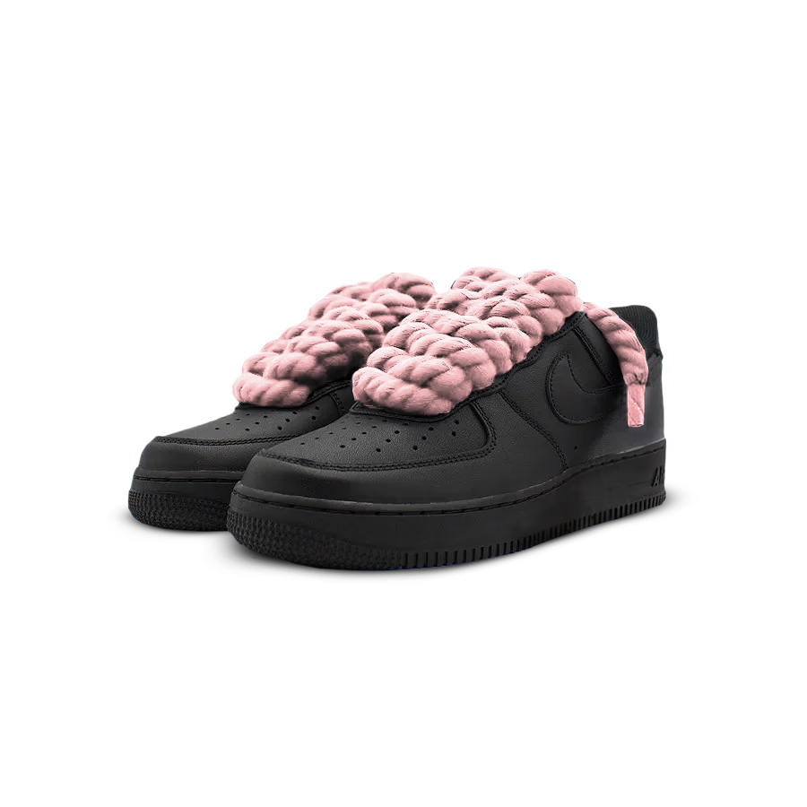 Nike Air Force 1 Black Rope Laces 'Pink' - frontal