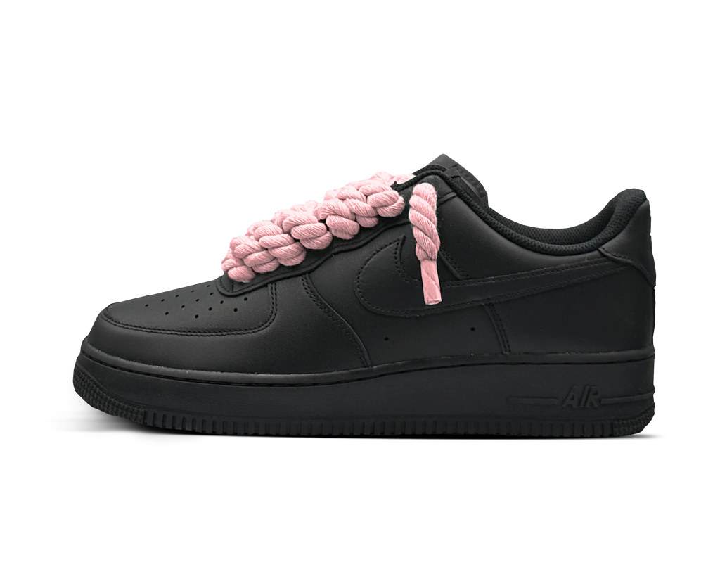 Nike Air Force 1 Black Rope Laces 'Pink' - lateral