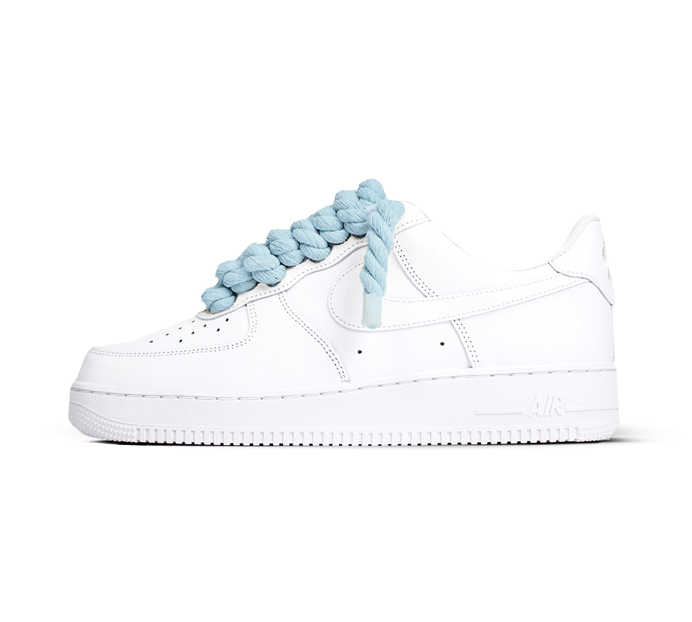 Nike Air Force 1 White Rope Laces 'Baby Blue'  - lateral