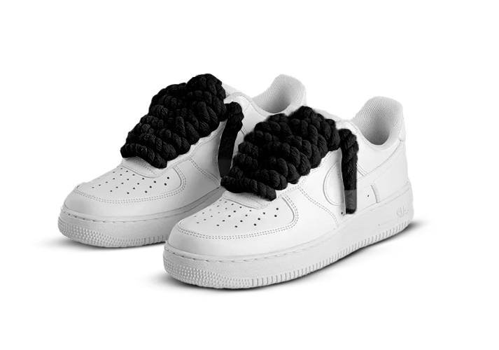 Nike Air Force 1 White Rope Laces 'Black' - frontal