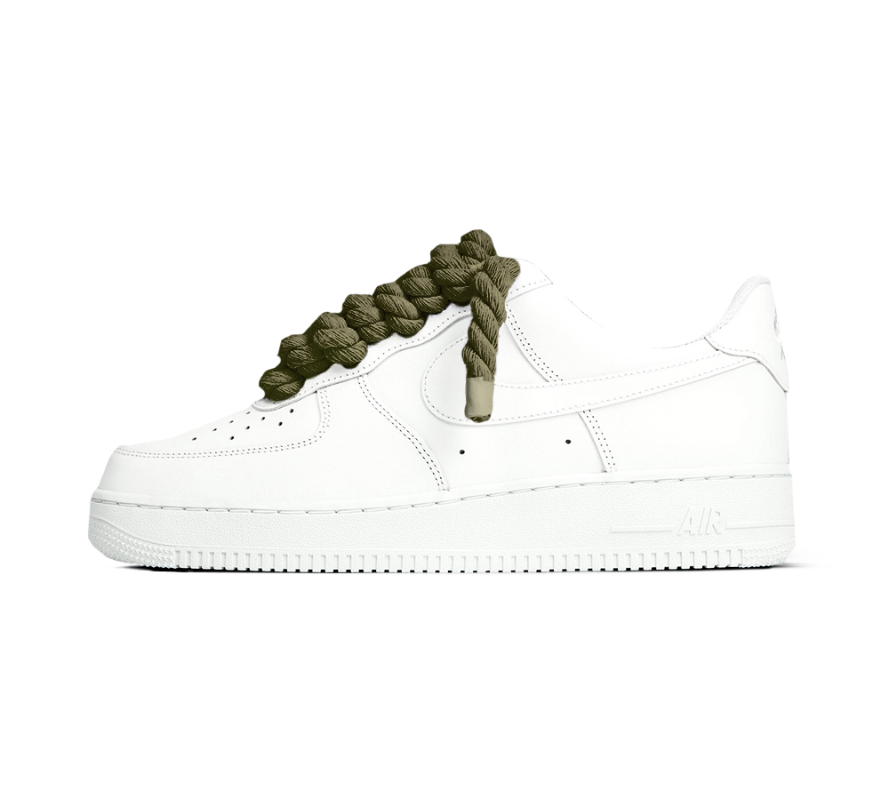 Nike Air Force 1 White Rope Laces 'Olive' - lateral