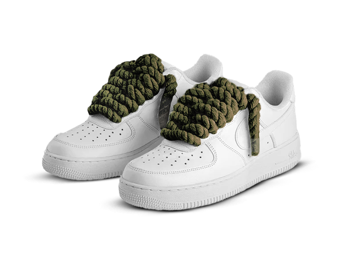 Nike Air Force 1 White Rope Laces 'Olive' - frontal