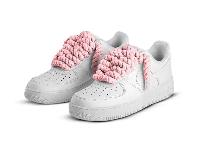 Nike Air Force 1 White Rope Laces 'Pink' - frontal