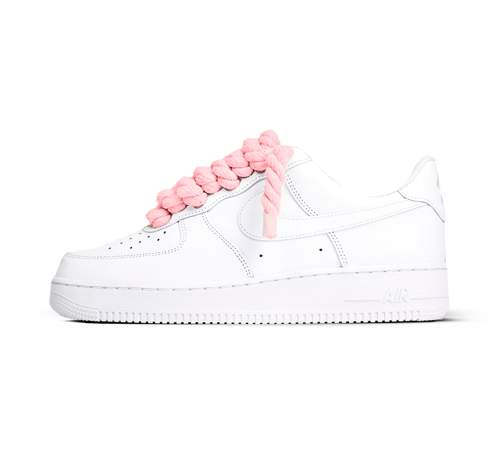 Nike Air Force 1 White Rope Laces 'Pink' - lateral