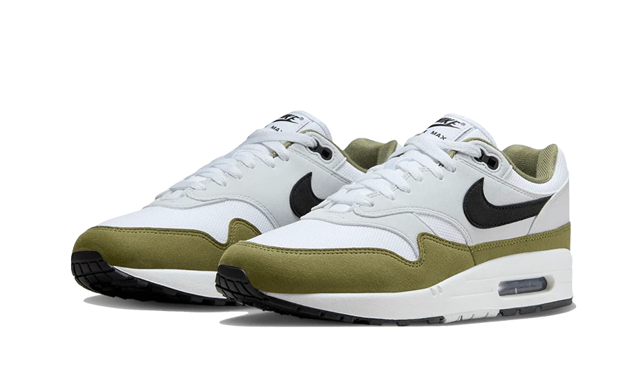 Nike Air Max 1 White Black Medium Olive frontal