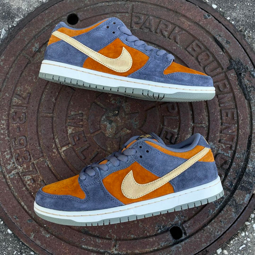 Nike SB Dunk Low Light Carbon Monarch on feet