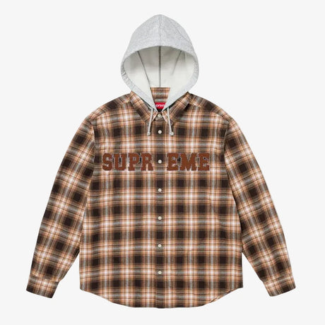 Supreme Applique Hooded Flannel Shirt Brown