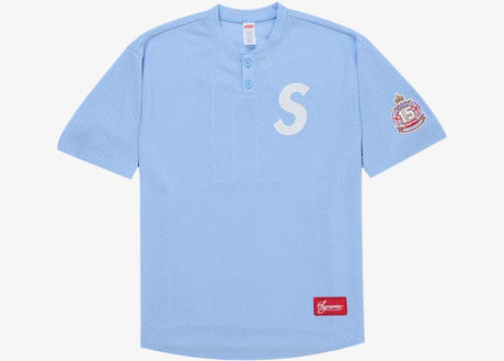 Supreme London Shop S Logo Baseball Henley Light Blue