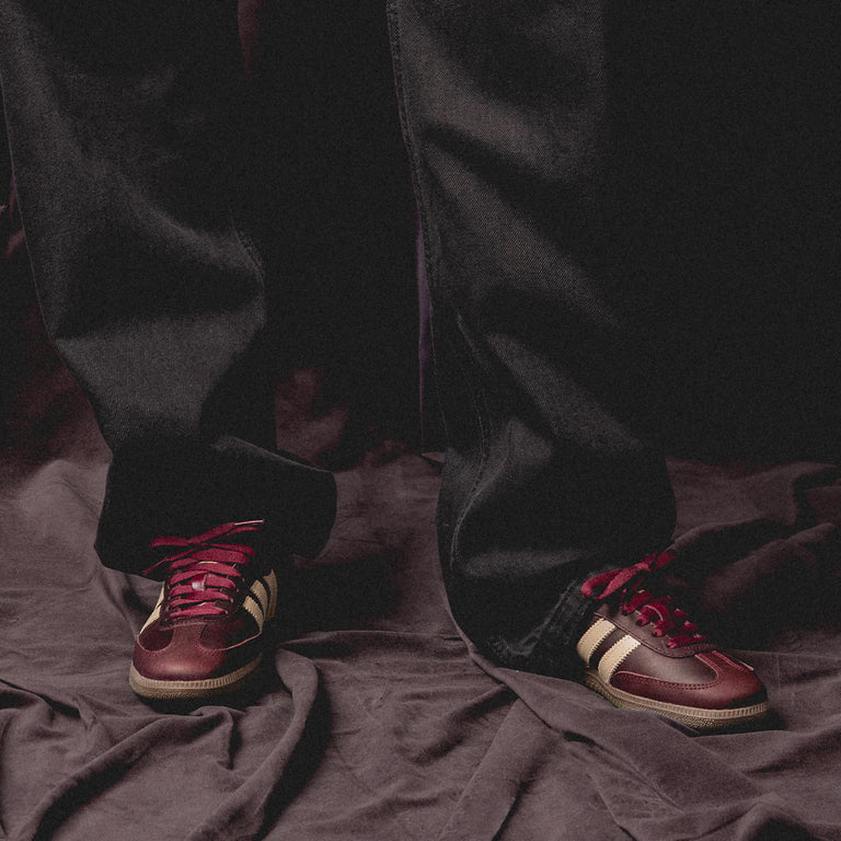 Adidas Samba OG Maroon Crystal Sand - SKU: IF7004 on feet