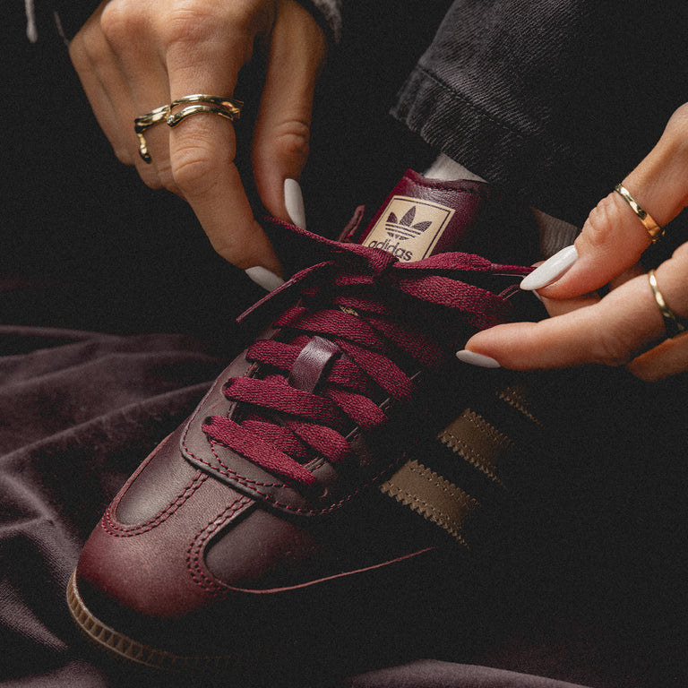 Adidas Samba OG Maroon Crystal Sand - SKU: IF7004 on feet