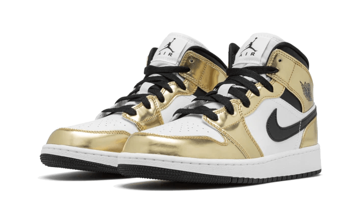 Air Jordan 1 Mid Metallic Gold Black White DC1420-700 – sneaker autêntico da CollectKicks