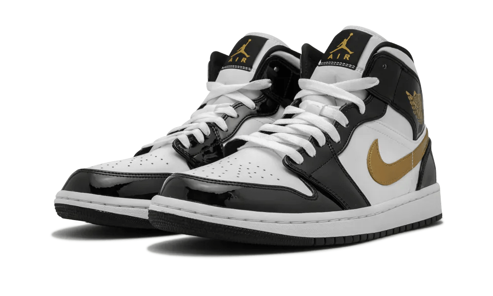Air Jordan 1 Mid Patent Black White Gold 852542-007 – sneaker autêntico da CollectKicks