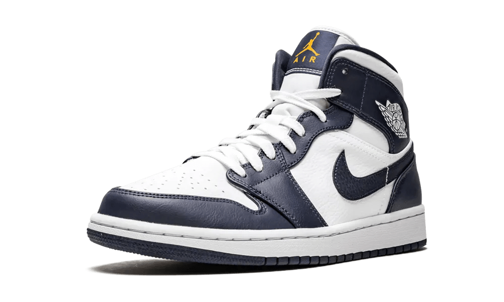 Air Jordan 1 Mid White Metallic Gold Obsidian 554724-174 – sneaker autêntico da CollectKicks