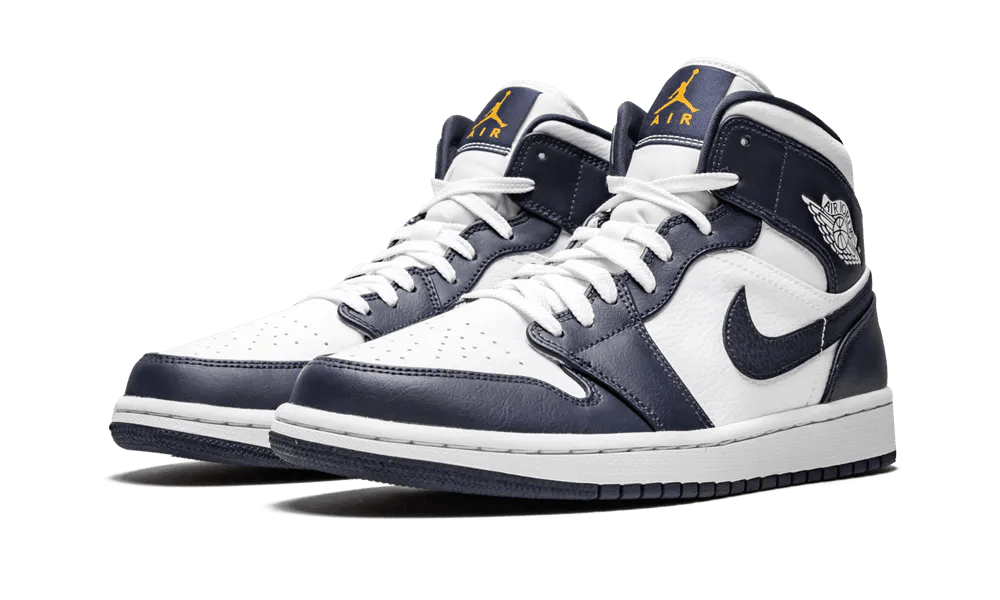 Air Jordan 1 Mid White Metallic Gold Obsidian 554724-174 – sneaker autêntico da CollectKicks