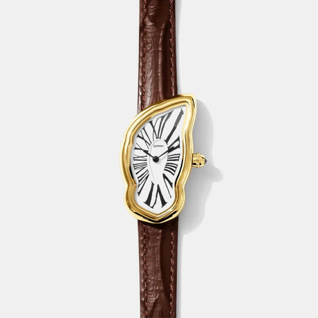 MELTING WATCH LARGE GOLD | BROWN STRAP  – sneaker autêntico da CollectKicks