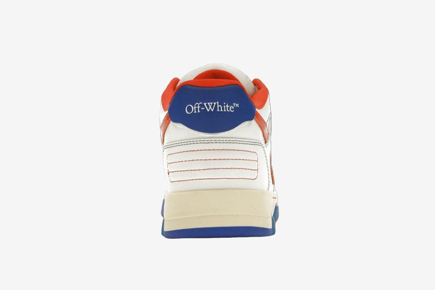 OFF - WHITE Out Of Office OOO Low Tops White Orange Blue Contrast Stitching  – sneaker autêntico da CollectKicks