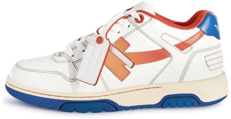 OFF - WHITE Out Of Office OOO Low Tops White Orange Blue Contrast Stitching  – sneaker autêntico da CollectKicks