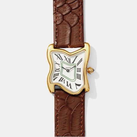 SQUARE MELTING WATCH LARGE GOLD | BROWN STRAP  – sneaker autêntico da CollectKicks