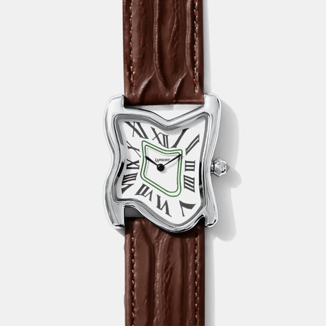 SQUARE MELTING WATCH LARGE SILVER | BROWN STRAP  – sneaker autêntico da CollectKicks