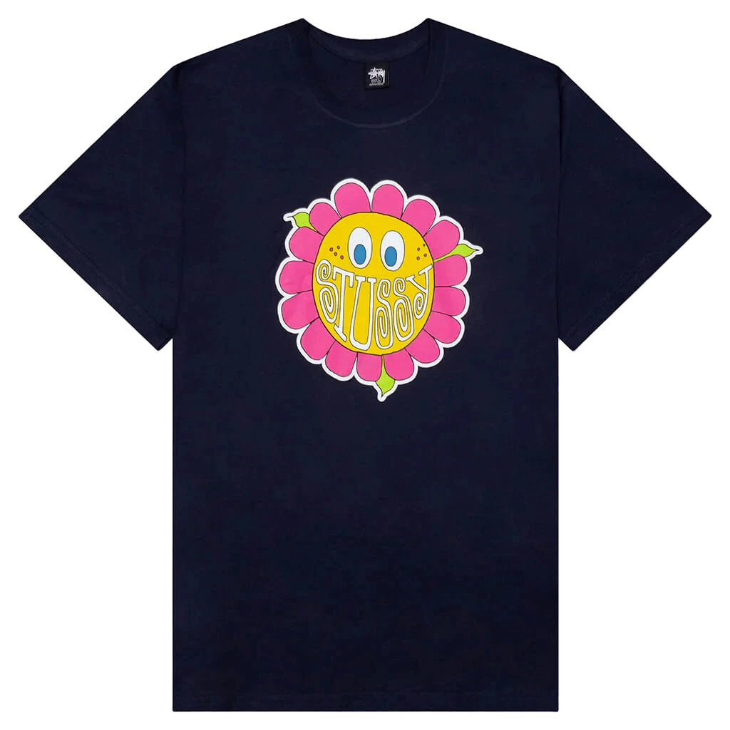 Stüssy Men’s Happy Flower Tee Navy  – sneaker autêntico da CollectKicks